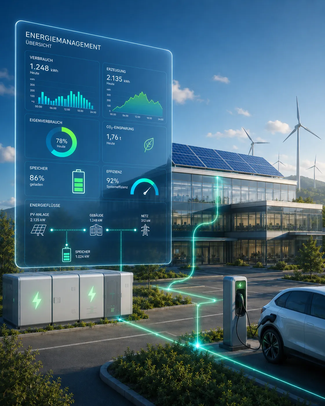 Modernes Energiemanagement mit erneuerbaren Energiequellen und Leitsungskennzahlen